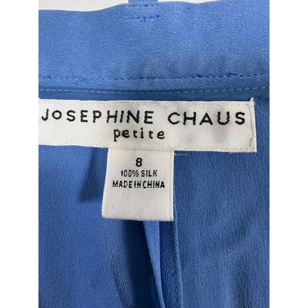 Josephine Chaus Petite Blue 100% Silk Wide Leg Trousers Pants Womens 8P - Picture 2 of 4